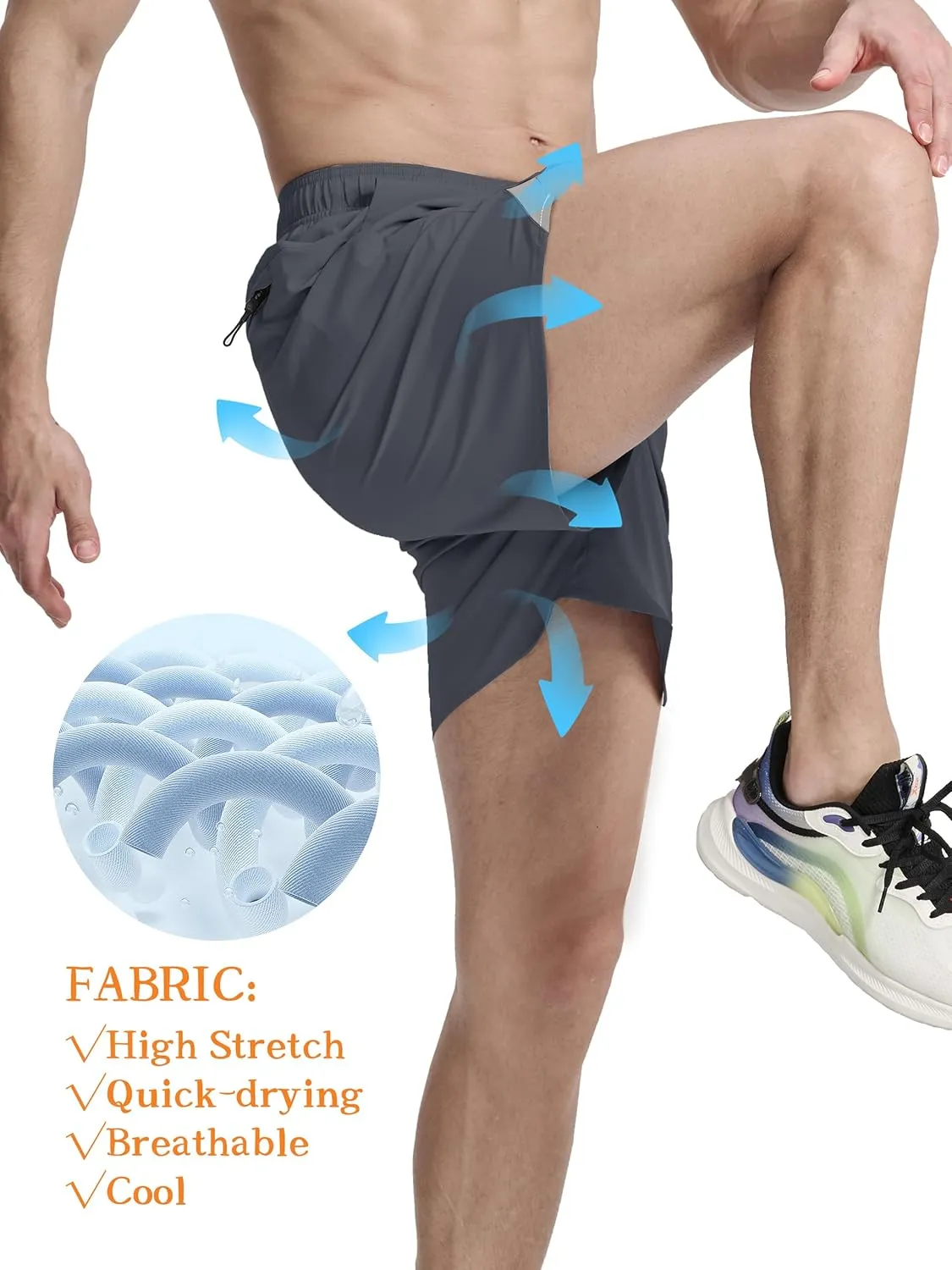 Men's Running Athletic Shorts 5 inch Quick Dry Workout Short Tennis Gym Shorts with Zipper Pockets