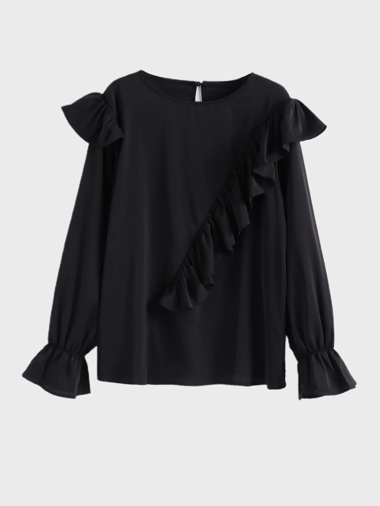 Midsize Ruffled Flared Sleeve Round Neck Blouse