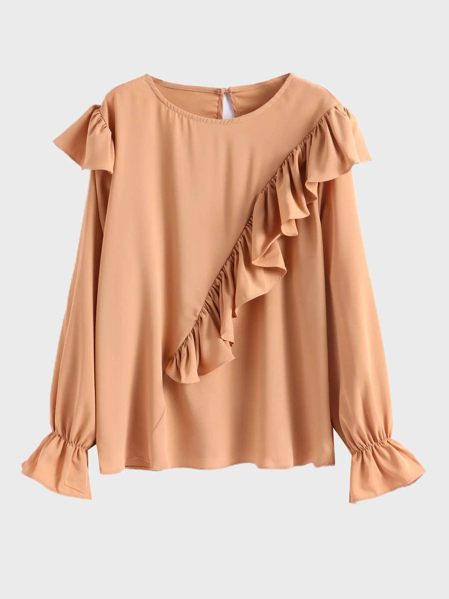 Midsize Ruffled Flared Sleeve Round Neck Blouse