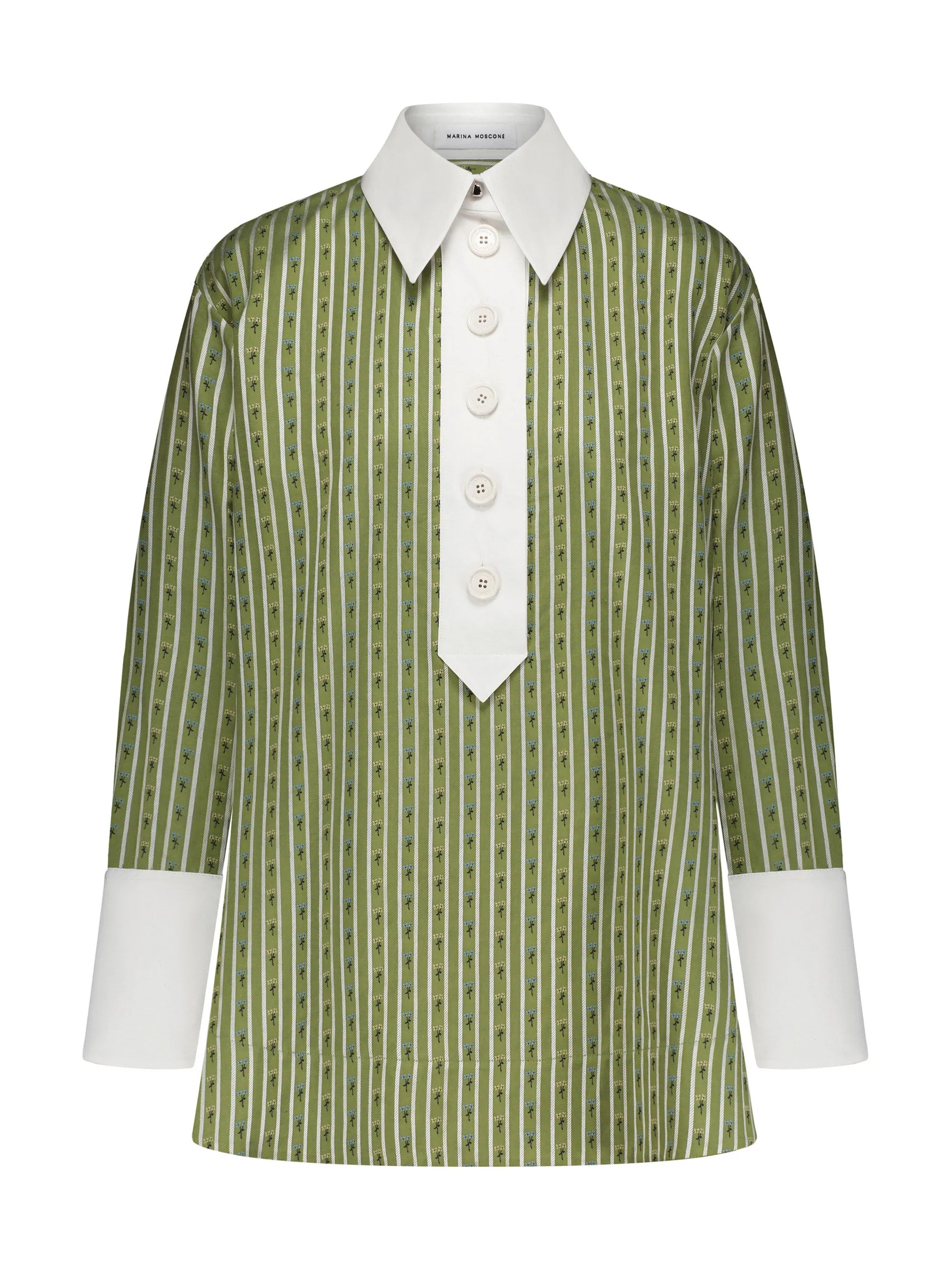 Moss green and white contrast collar shirt