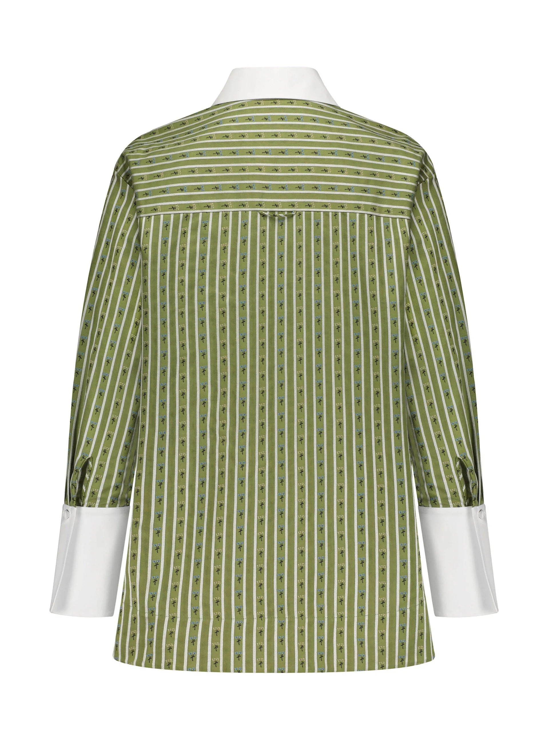 Moss green and white contrast collar shirt