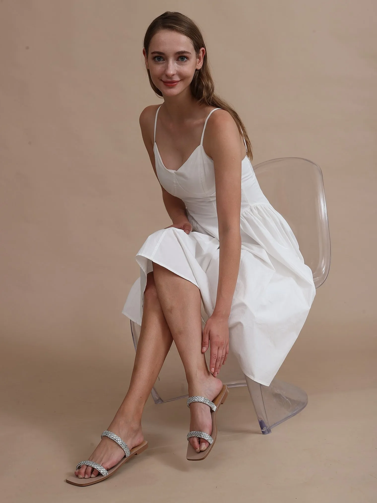 Nvuvu Summer Open Toes Sparkly Flat Sandals