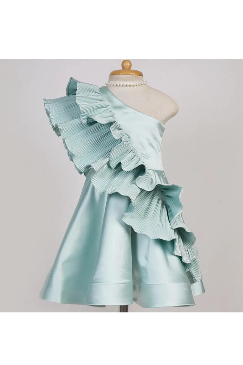 One shoulder dress with pleated frills