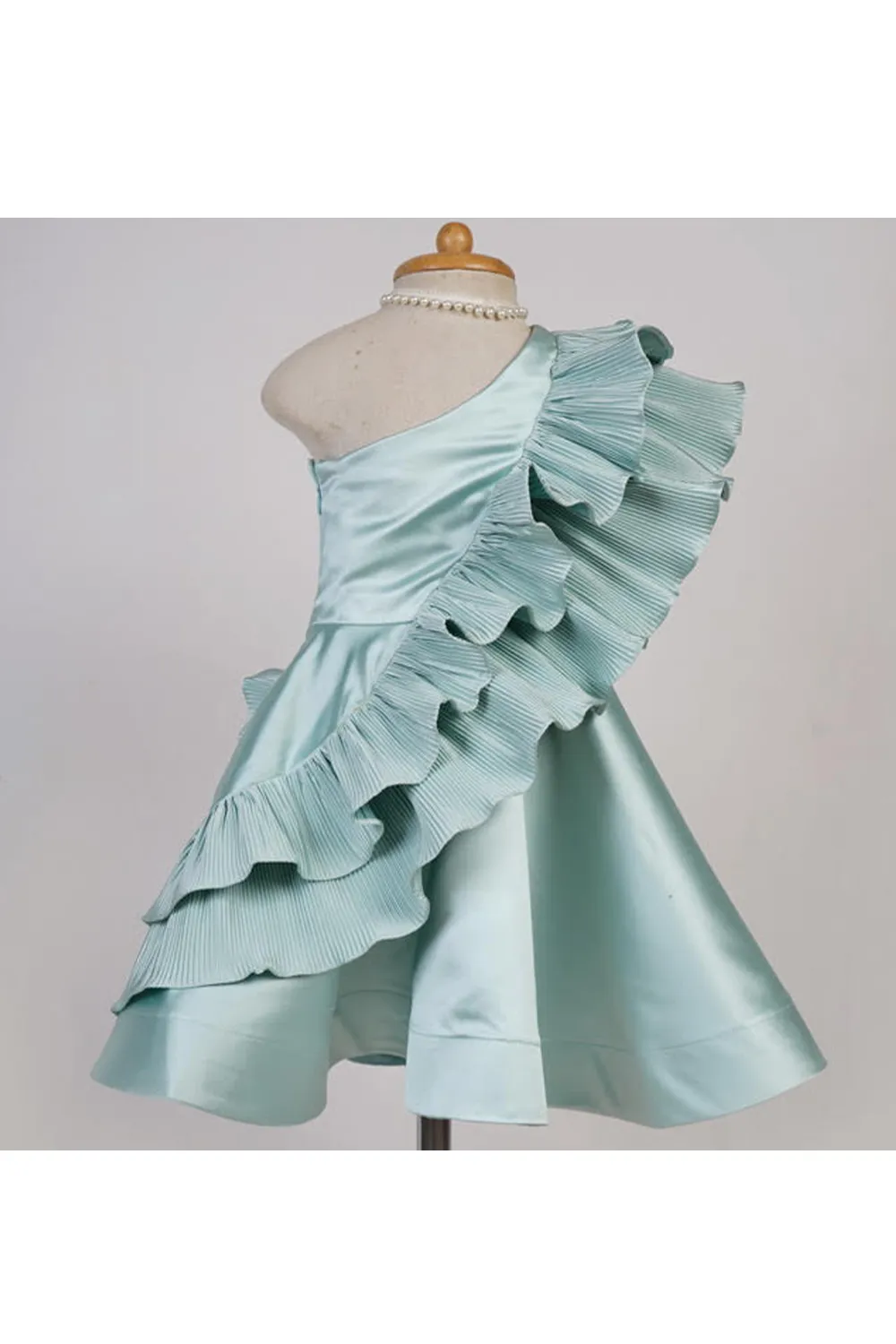 One shoulder dress with pleated frills