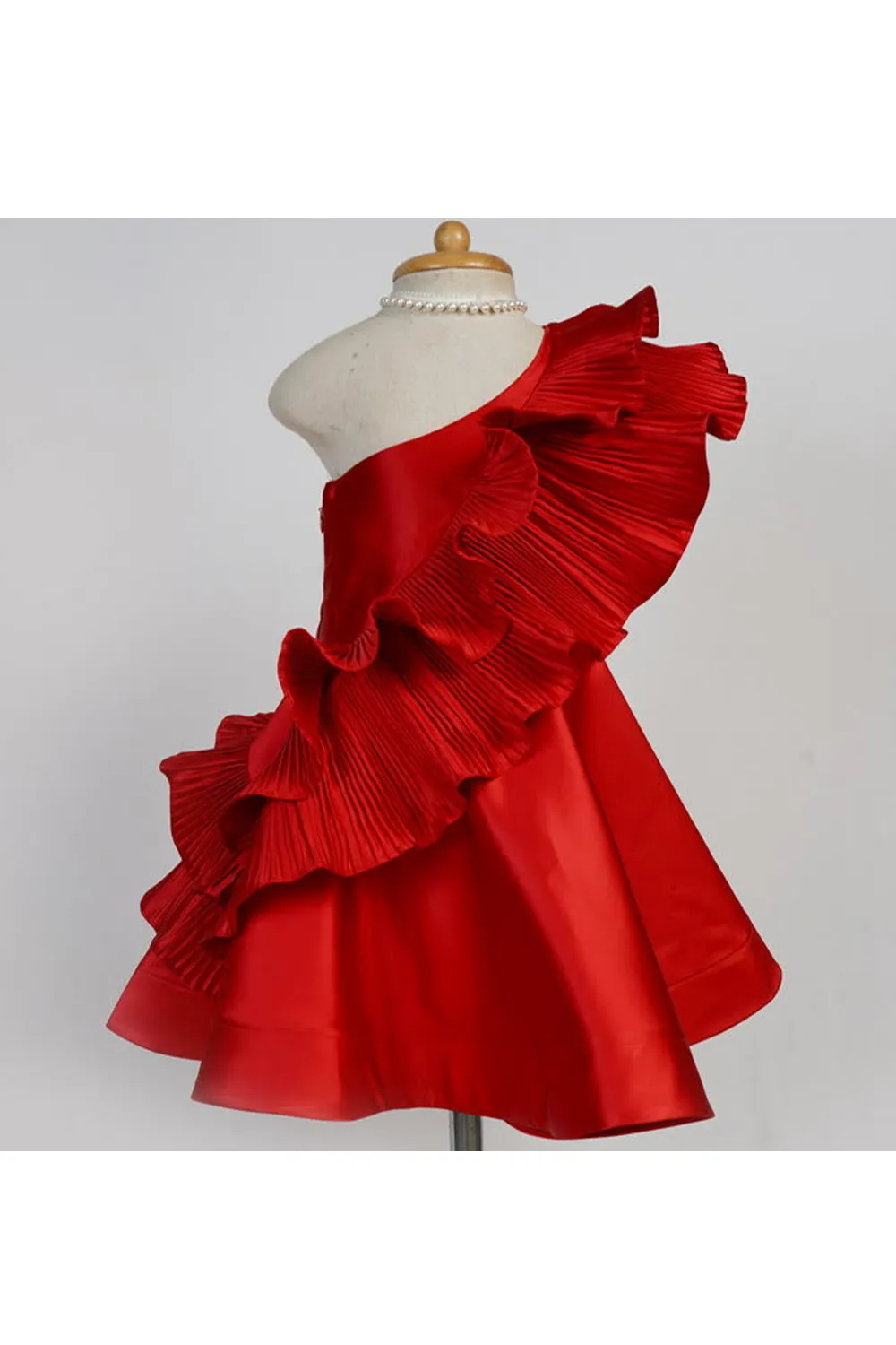 One shoulder dress with pleated frills