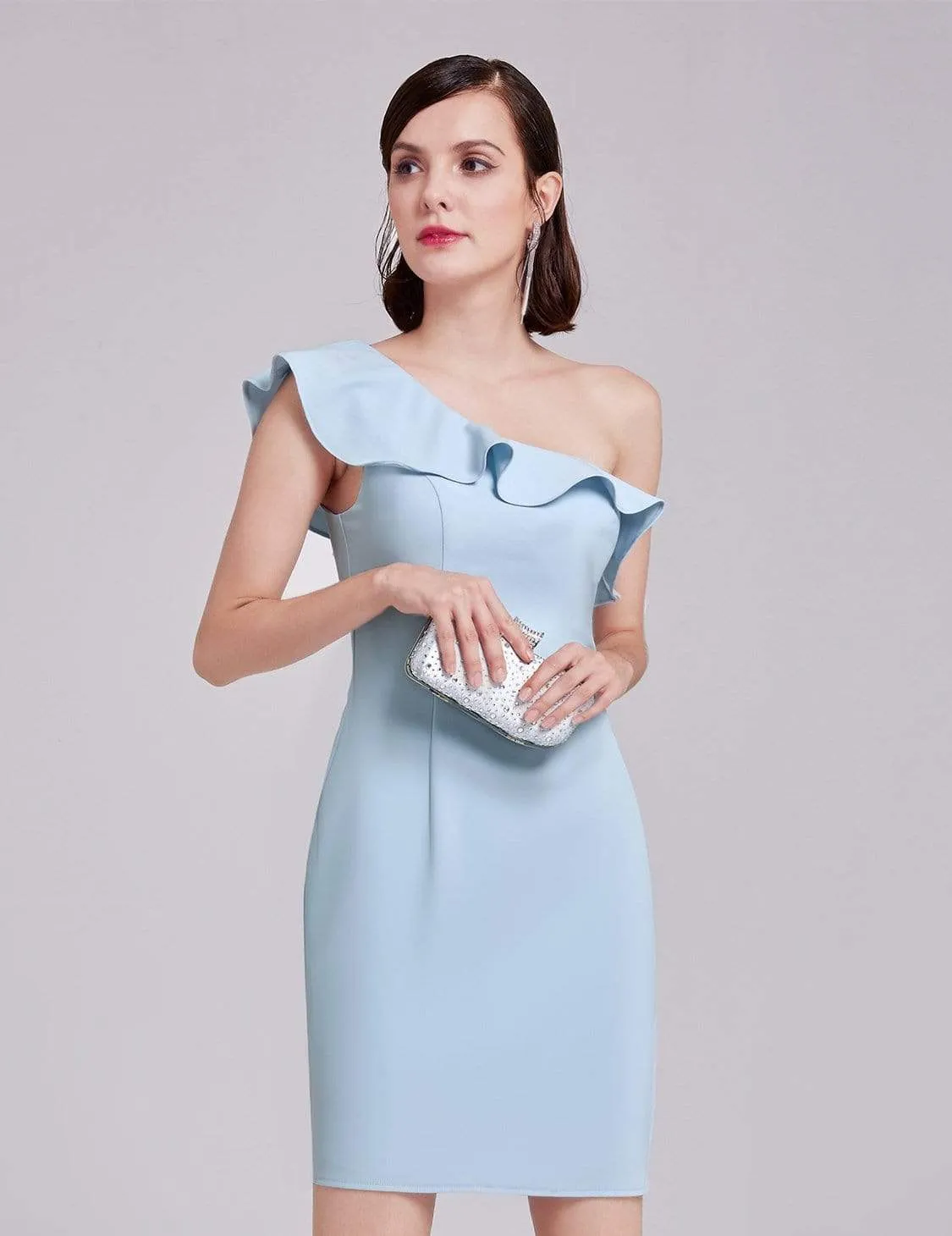 One Shoulder Ruffles Cocktail Dress