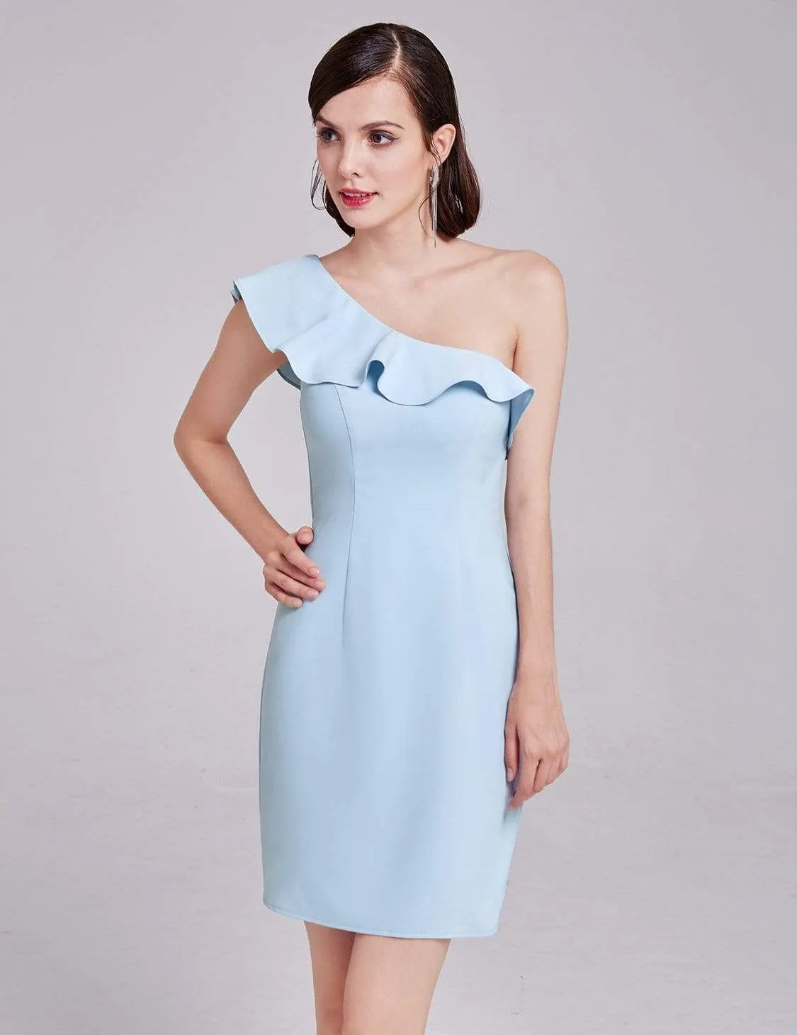 One Shoulder Ruffles Cocktail Dress