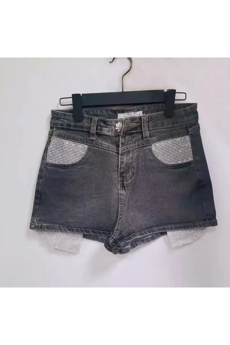 PA472 Rhinestones Denim Shorts