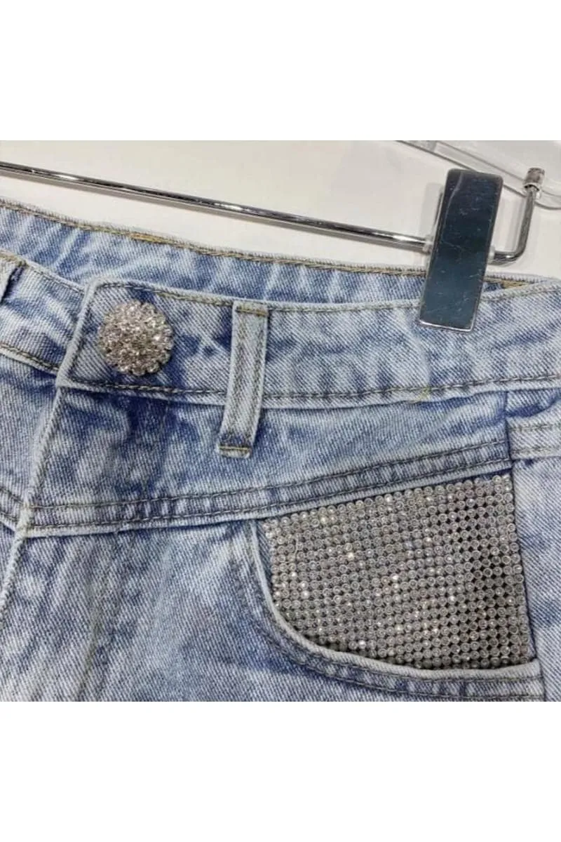 PA472 Rhinestones Denim Shorts