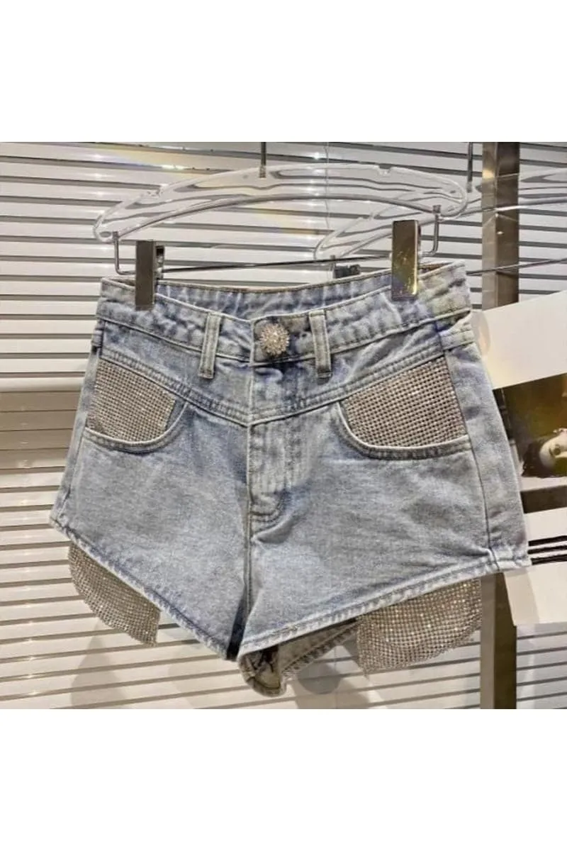 PA472 Rhinestones Denim Shorts