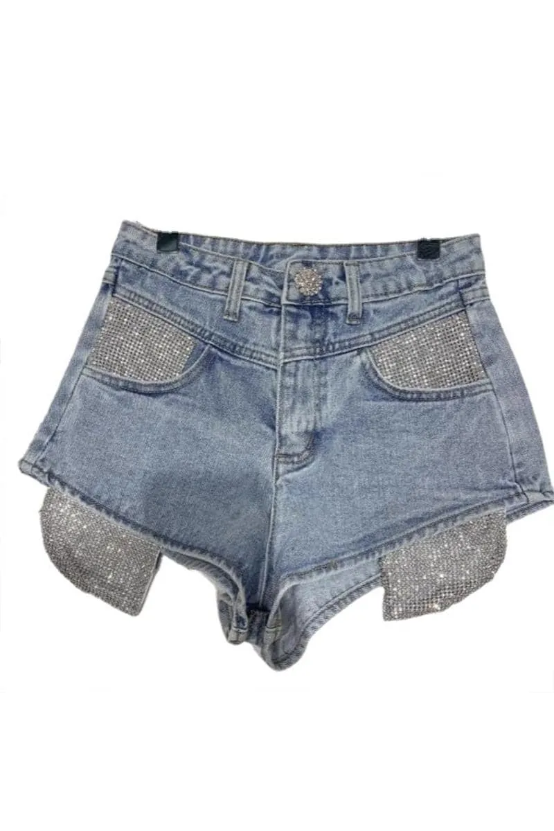 PA472 Rhinestones Denim Shorts
