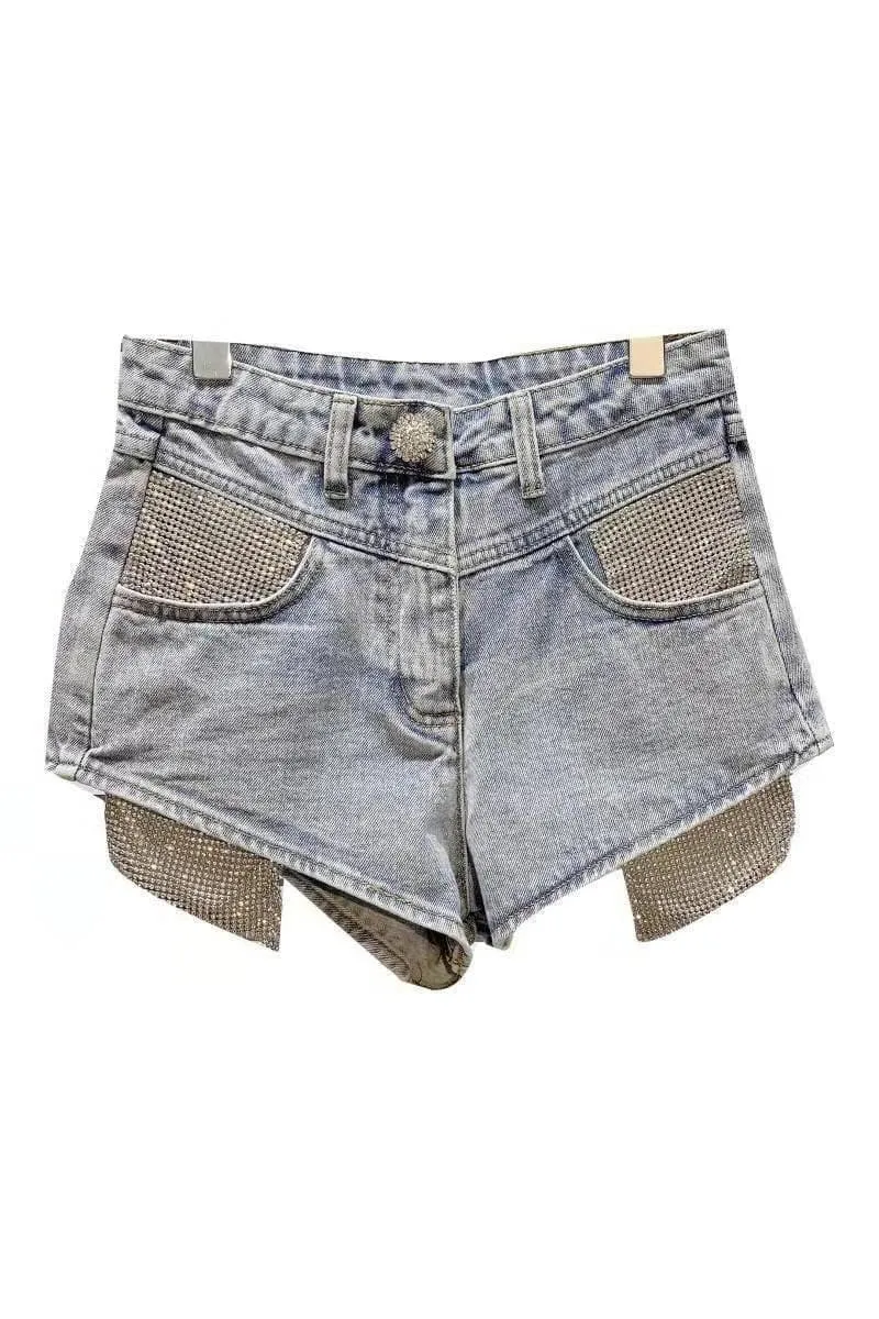 PA472 Rhinestones Denim Shorts