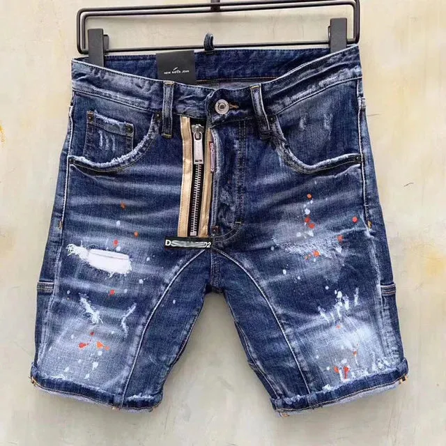 Patchwork Ripped Mid Waist Denim Shorts