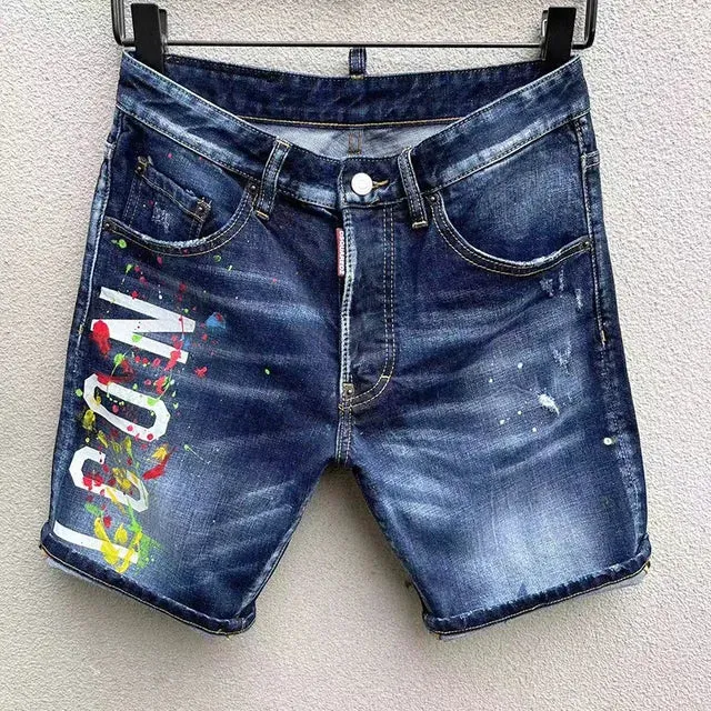 Patchwork Ripped Mid Waist Denim Shorts