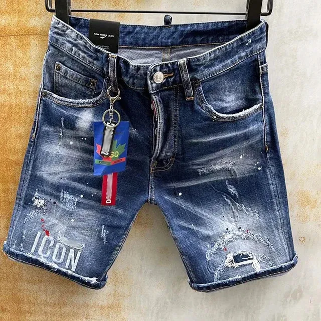 Patchwork Ripped Mid Waist Denim Shorts