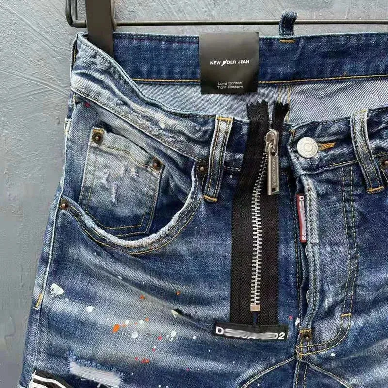 Patchwork Ripped Mid Waist Denim Shorts