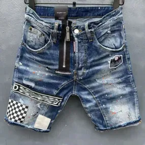 Patchwork Ripped Mid Waist Denim Shorts