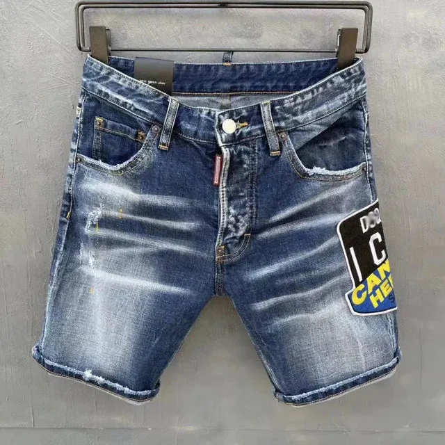 Patchwork Ripped Mid Waist Denim Shorts