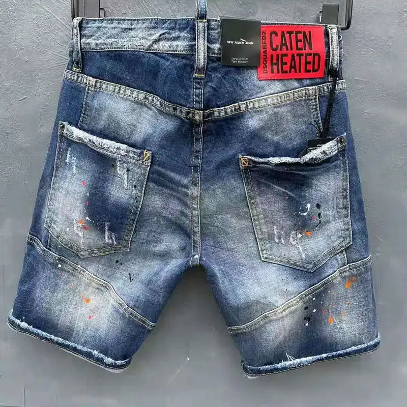 Patchwork Ripped Mid Waist Denim Shorts