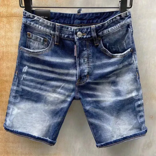Patchwork Ripped Mid Waist Denim Shorts