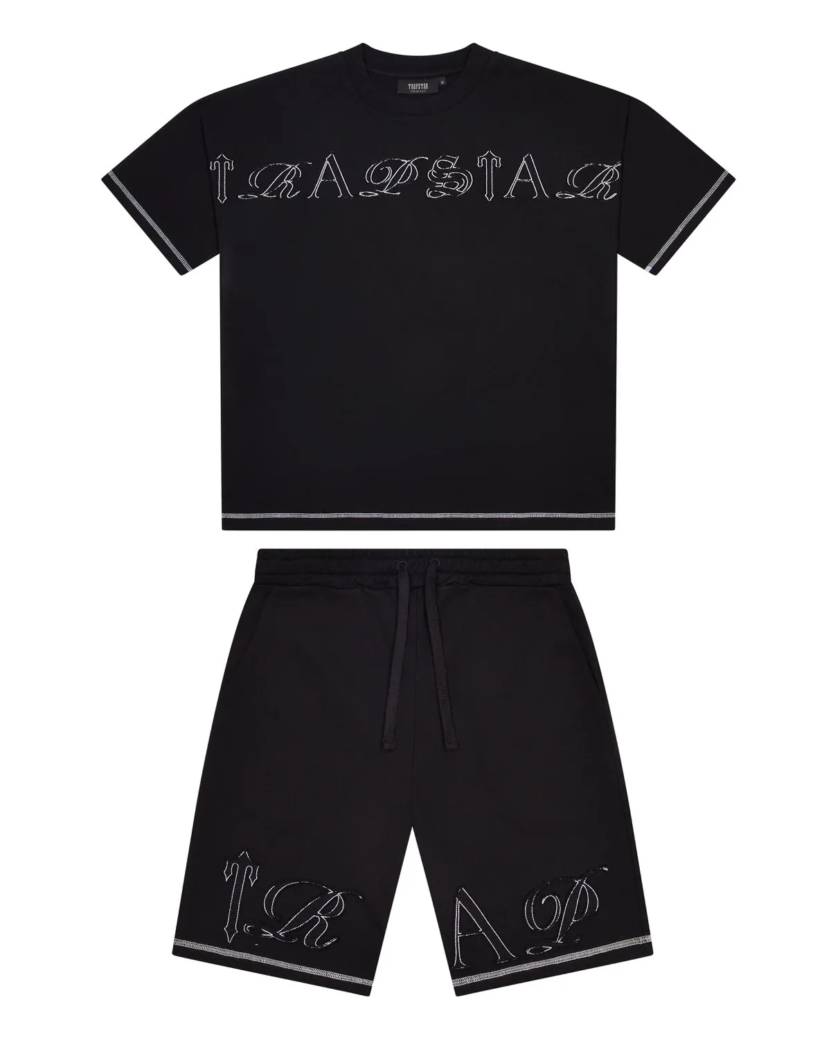 Patchwork Script Shorts- Black