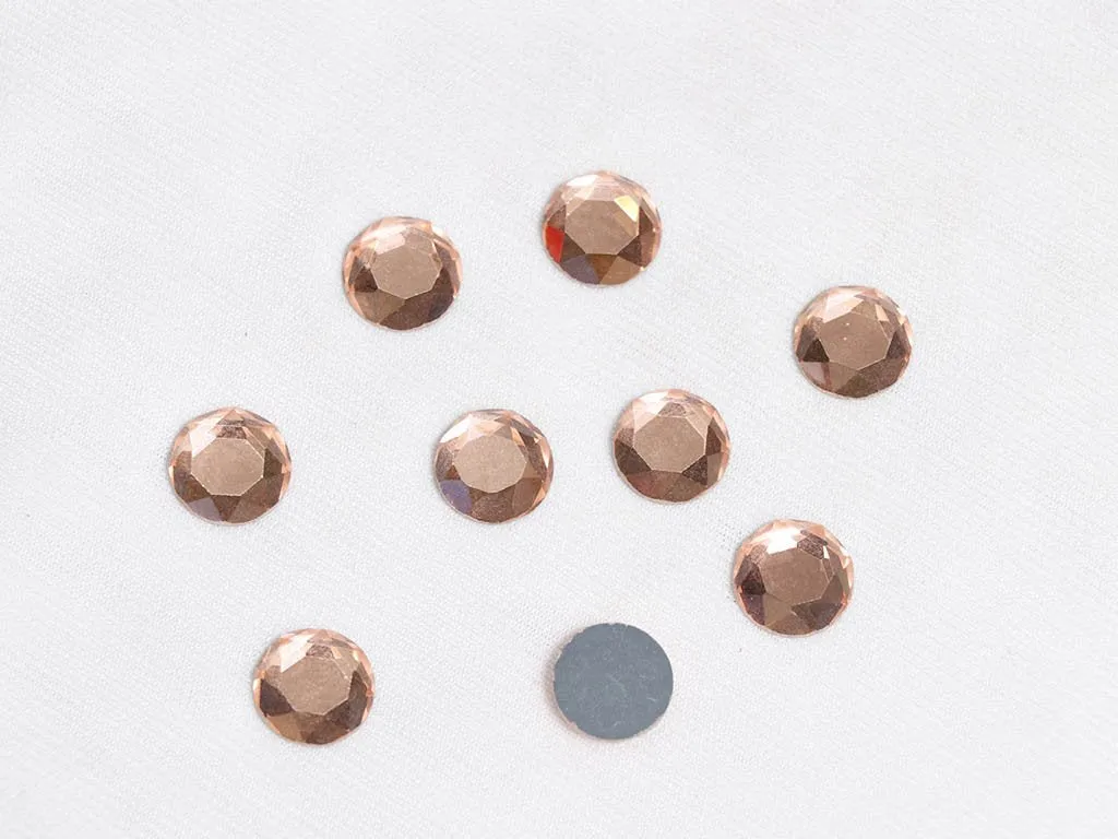 Peach Golden Flat Circular Glass Stones -12 mm