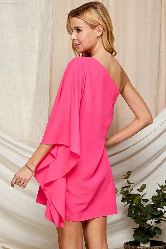 Pink Summer One-shoulder Dress