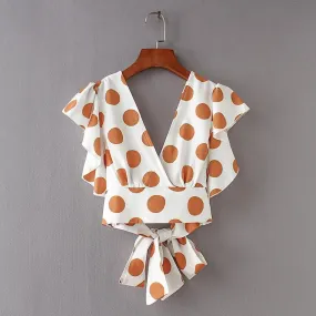 PLUNGING POLKA DOT CROPPED TOP