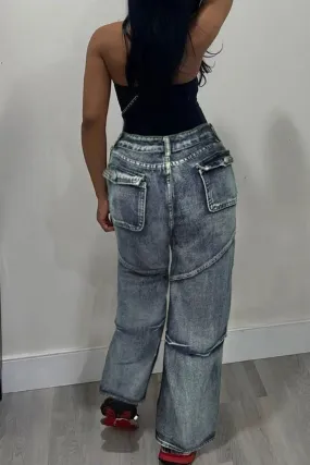 PN0319 Denim Cargo Jeans
