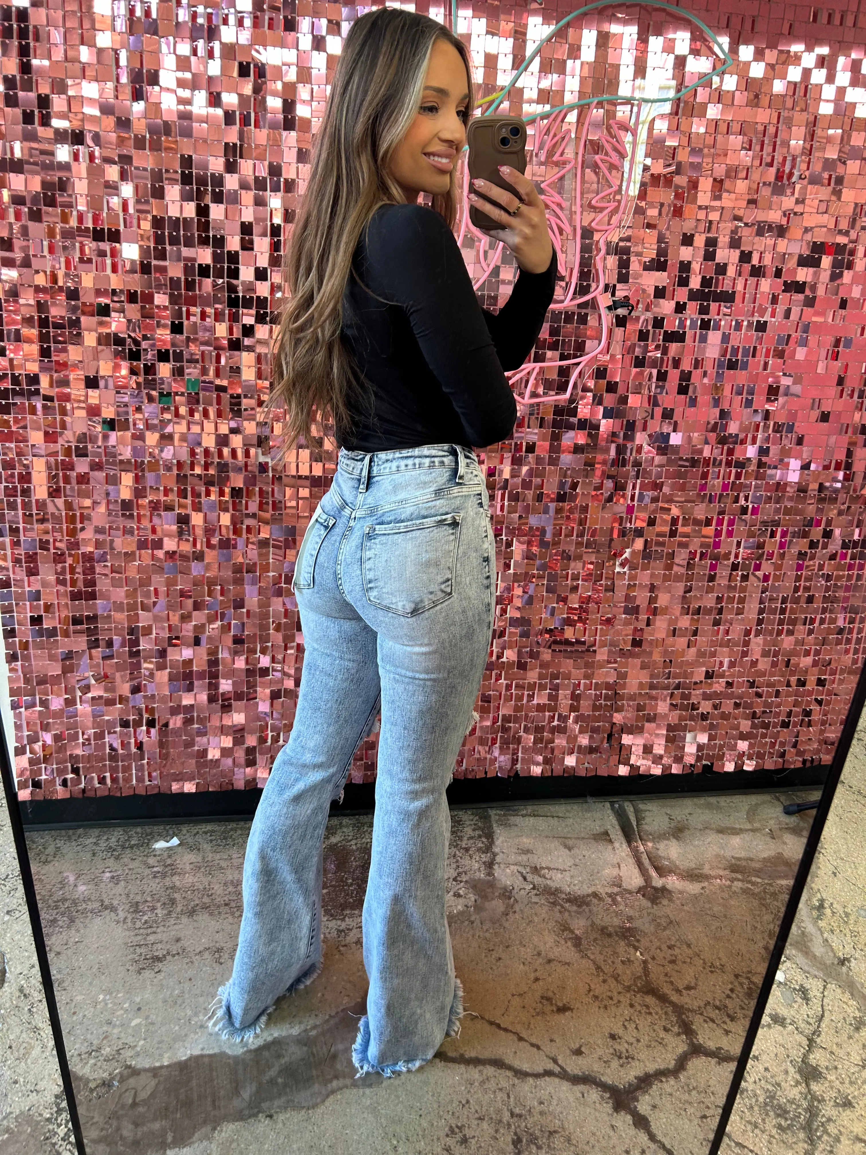 PRE ORDER: Lainey Tummy Control Flare Jeans - Acid Medium Wash