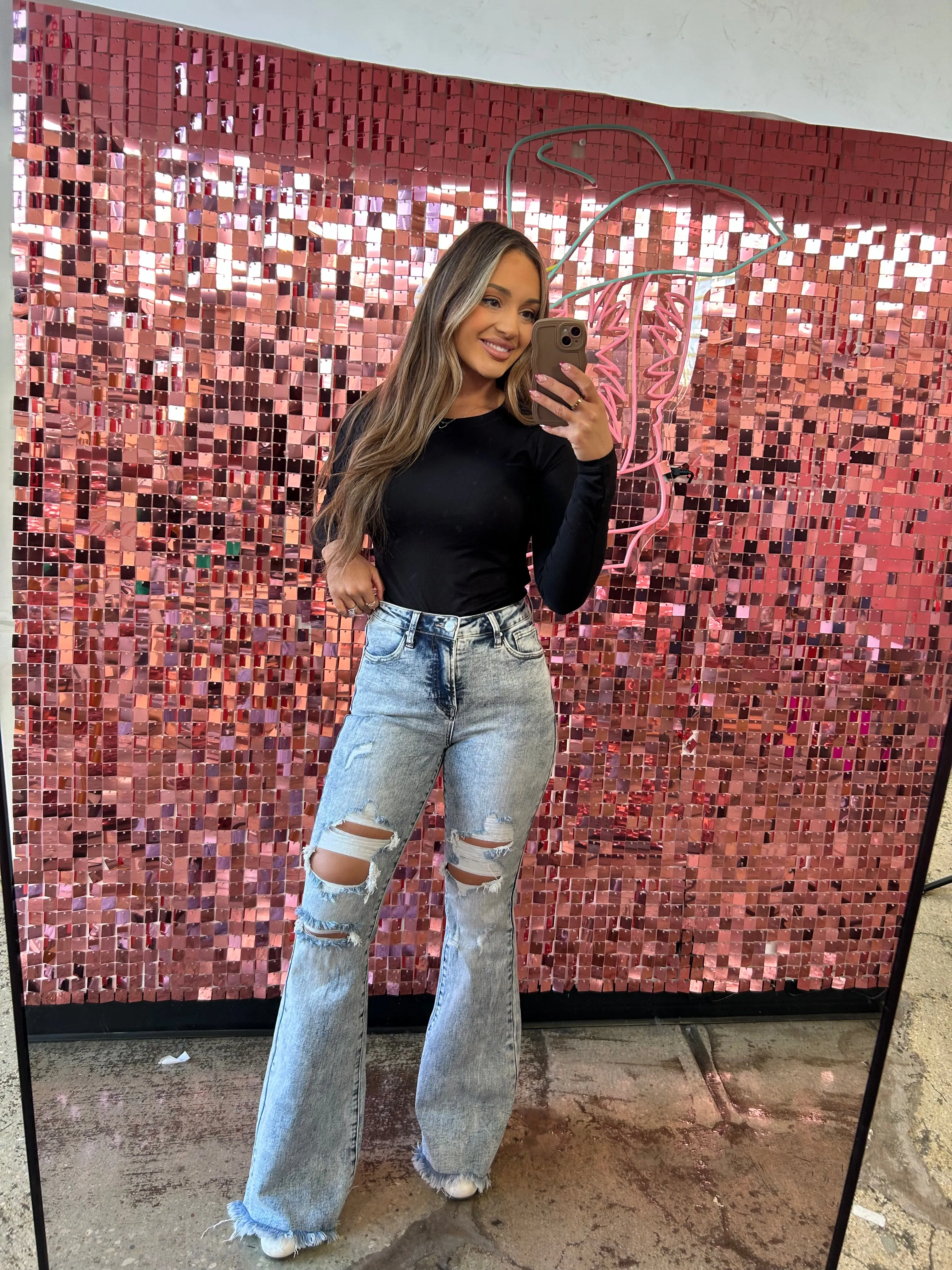PRE ORDER: Lainey Tummy Control Flare Jeans - Acid Medium Wash