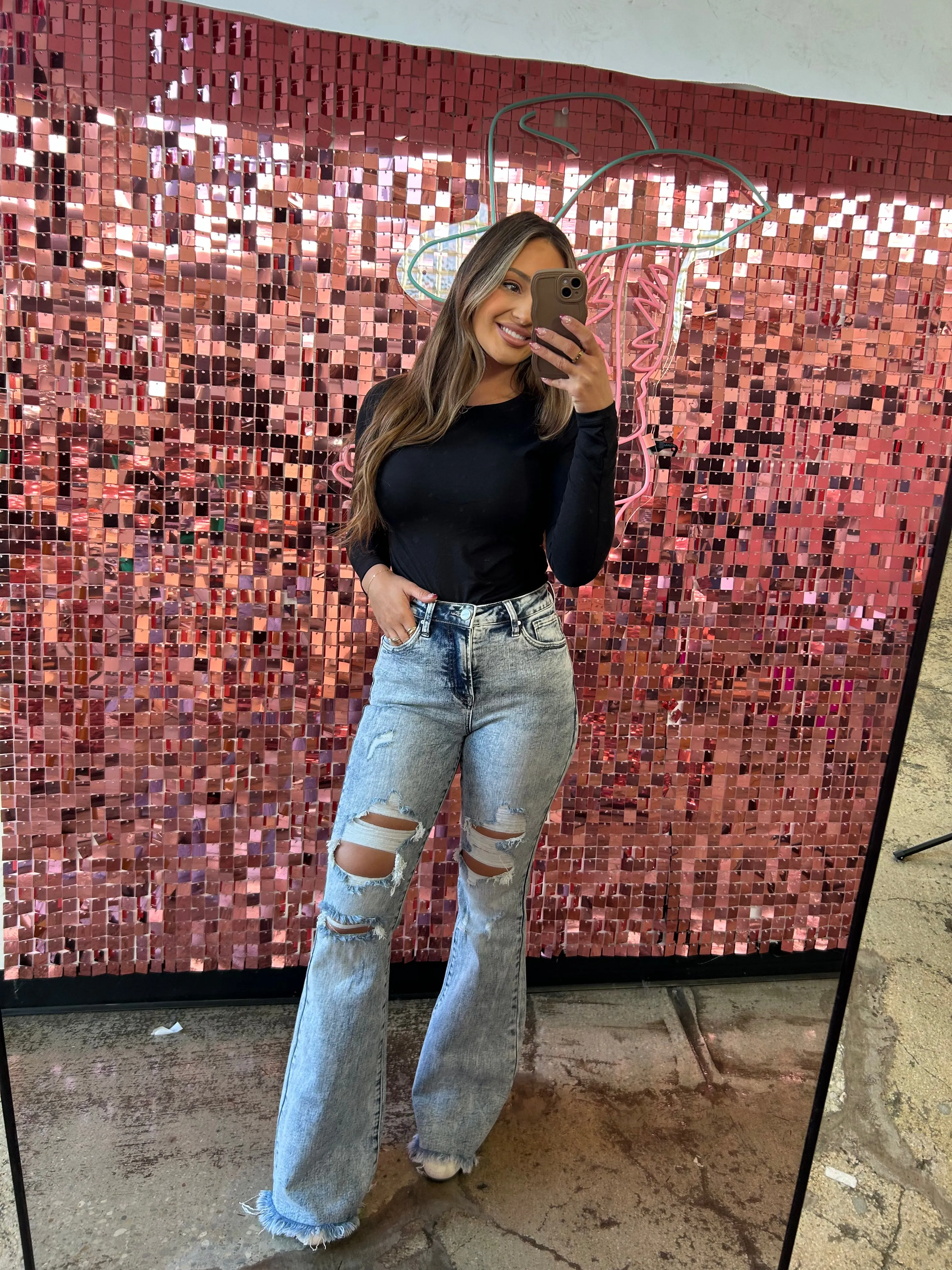 PRE ORDER: Lainey Tummy Control Flare Jeans - Acid Medium Wash