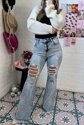 PRE ORDER: Lainey Tummy Control Flare Jeans - Acid Medium Wash