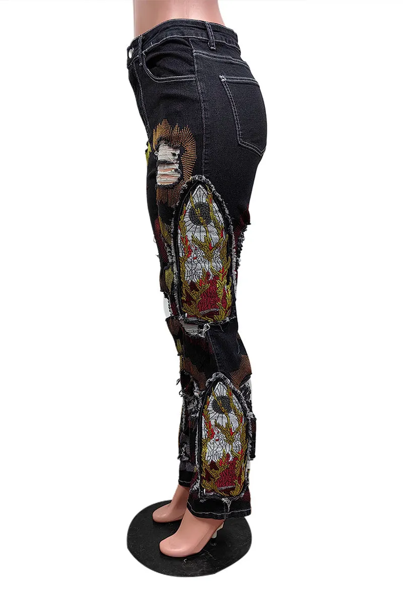 PT3062 Embroidery Stretch Jeans Pant