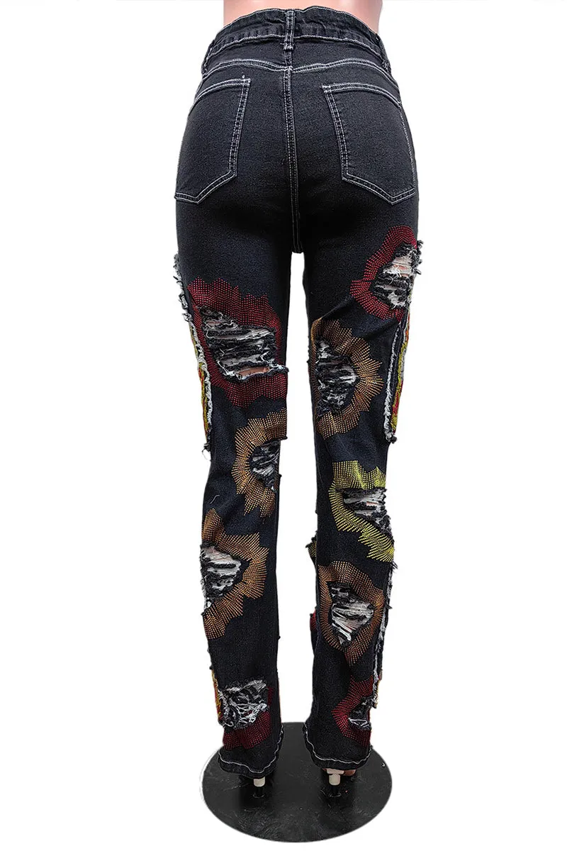 PT3062 Embroidery Stretch Jeans Pant