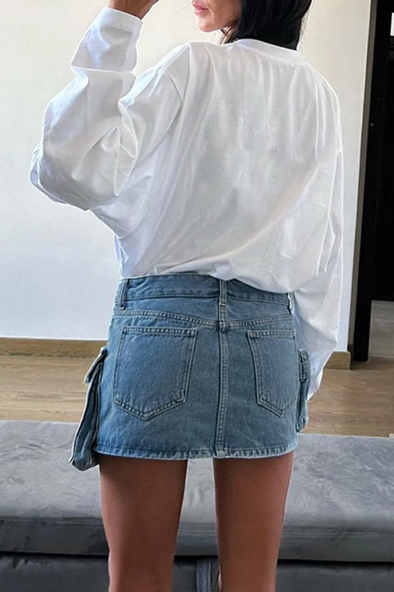 QC218 Distressed Denim Mini Skirt