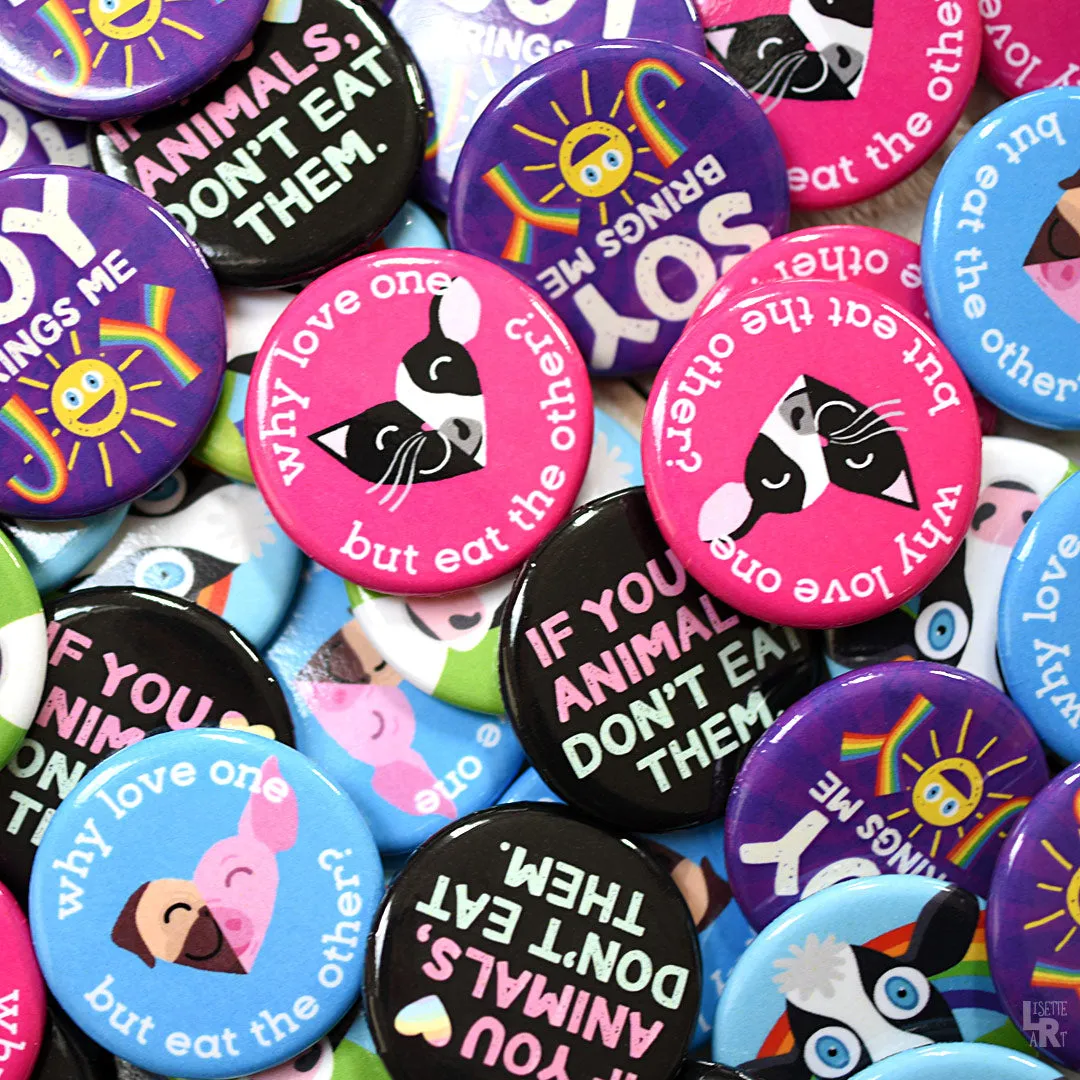 "Why Love One but Eat the Other? - Pug & Pig" 1.25” Round Vegan Pinback Button