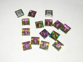 Rainbow Multicolour Square 1 Hole Glass Stones (6x6 mm)