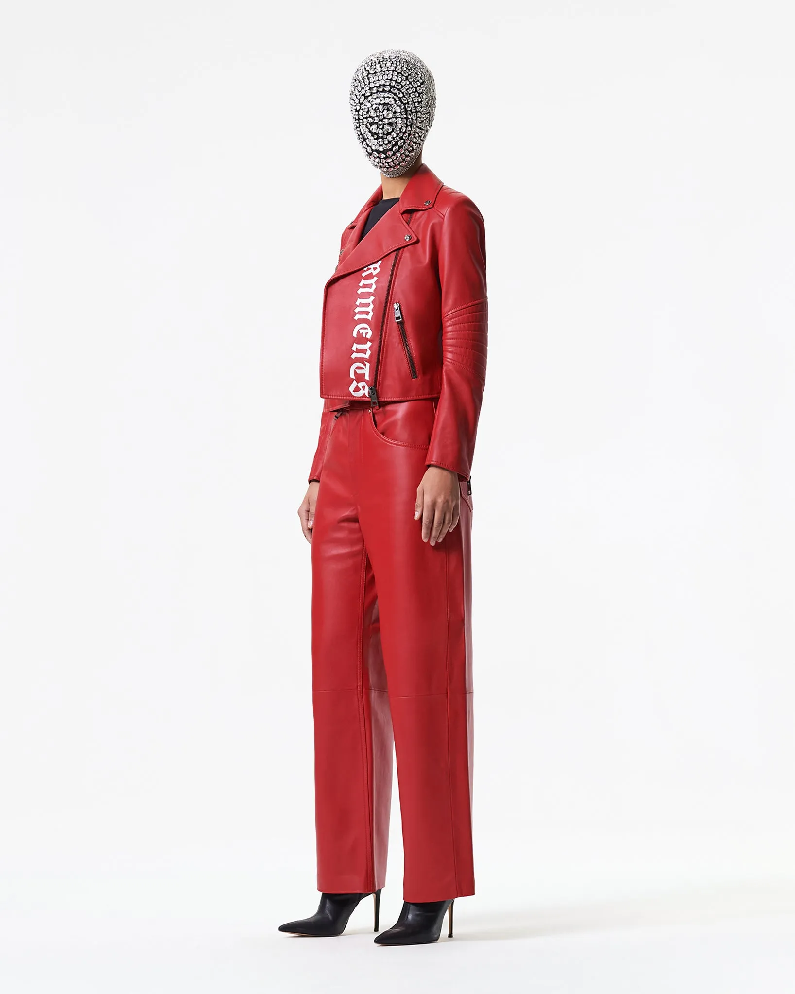 RED BIKER LAMB JACKET