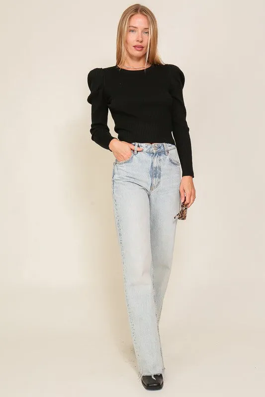 Rosi Ribbed Puff Sleeve Knit Top
