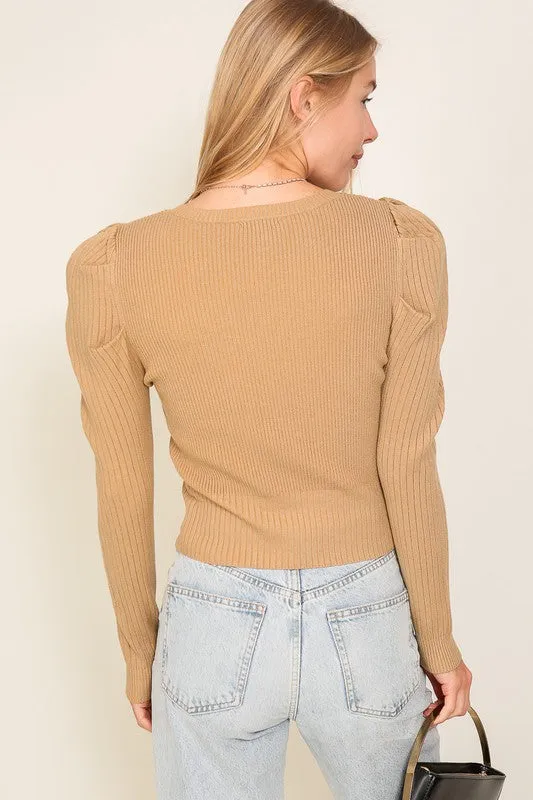 Rosi Ribbed Puff Sleeve Knit Top