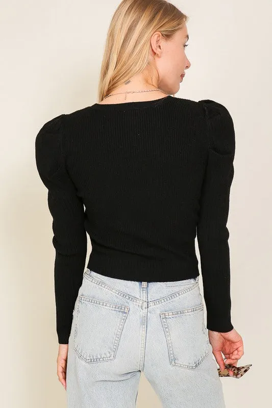 Rosi Ribbed Puff Sleeve Knit Top