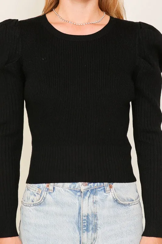 Rosi Ribbed Puff Sleeve Knit Top
