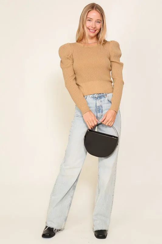Rosi Ribbed Puff Sleeve Knit Top