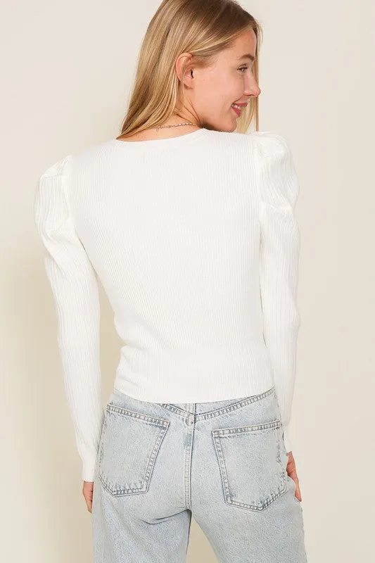 Rosi Ribbed Puff Sleeve Knit Top