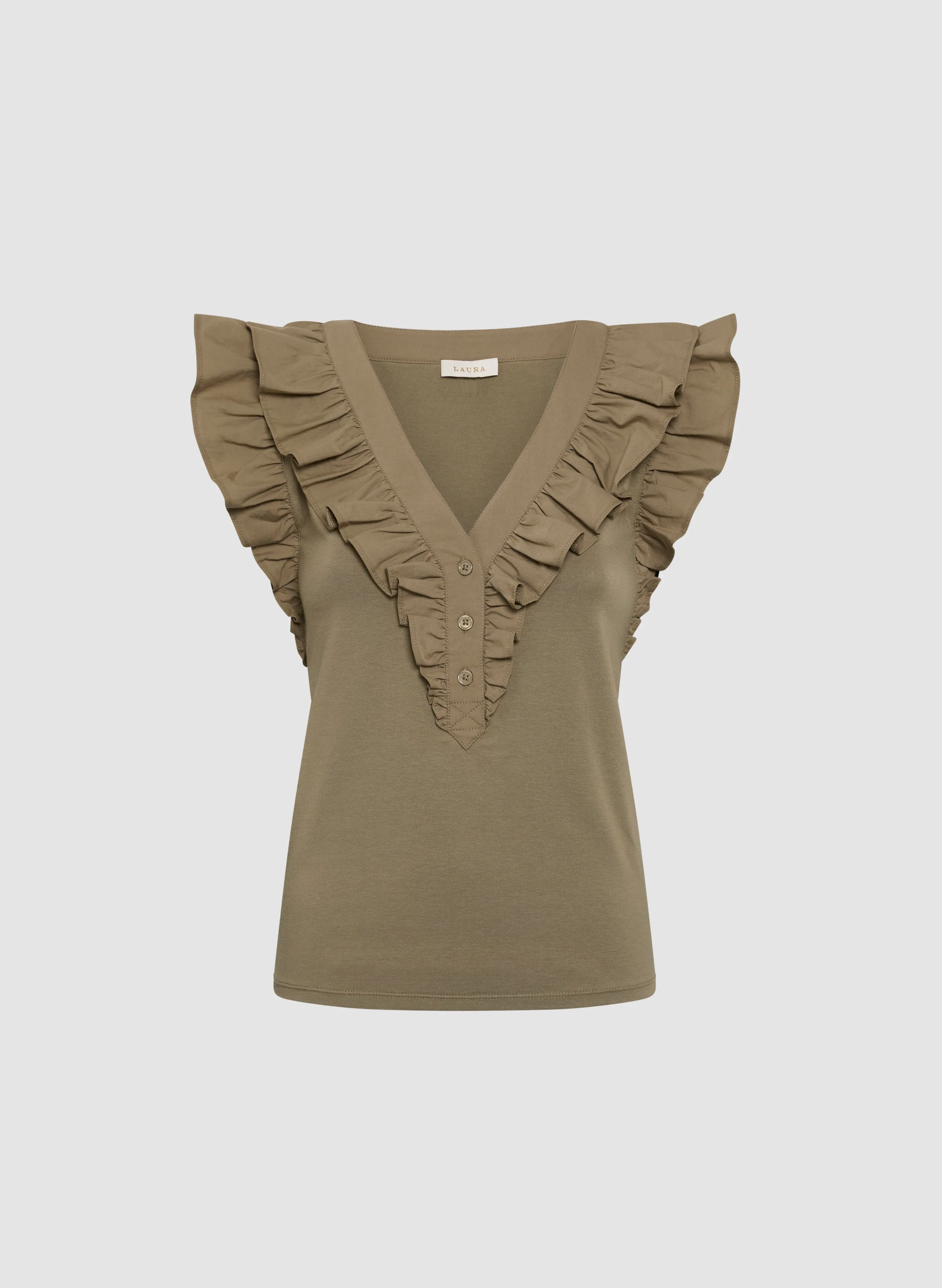 Ruffled Button-Front T-Shirt