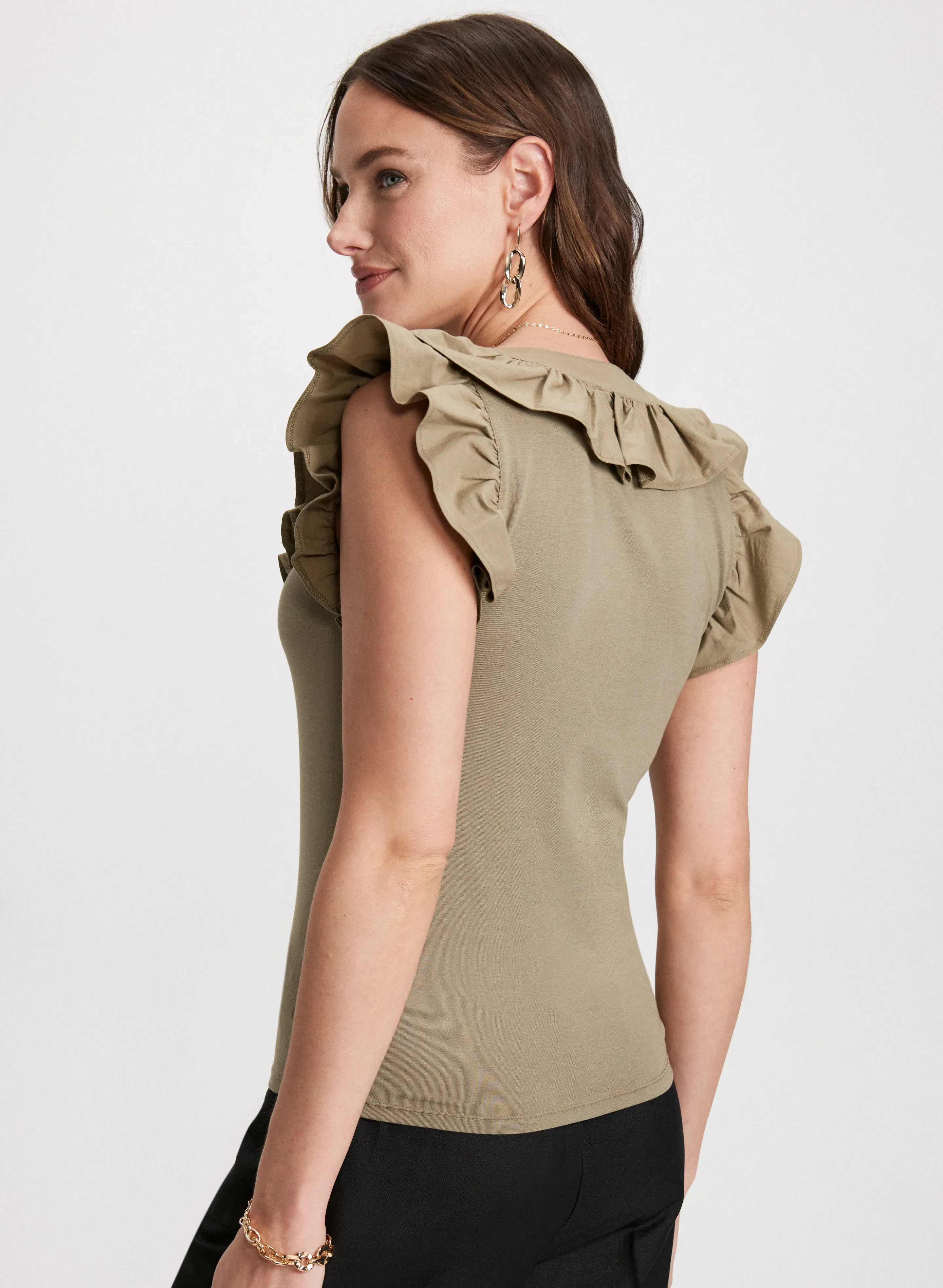 Ruffled Button-Front T-Shirt