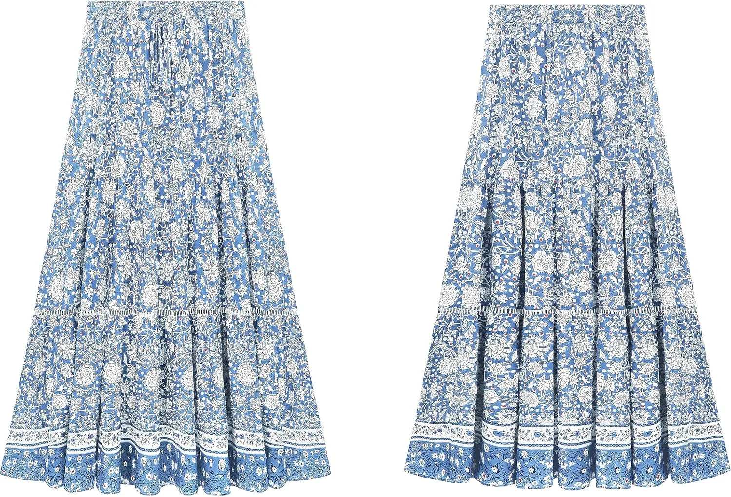 R.Vivimos Womens Summer Cotton Vintage Floral Print Boho Casual Ruffled Flowy Maxi Skirt