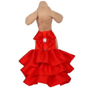 silk bow madison dress with ruffles - small red