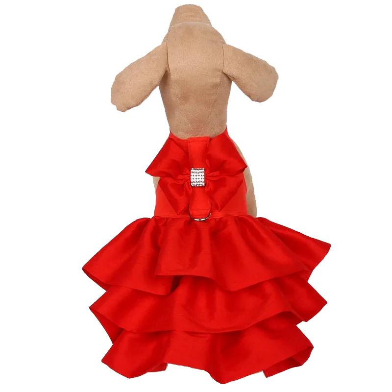 silk bow madison dress with ruffles - small red